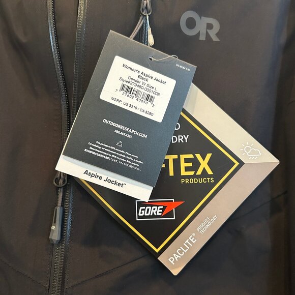 *NWT* Outdoor Research Aspire II Black Rain/Wind Jacket Large - Picture 7 of 9